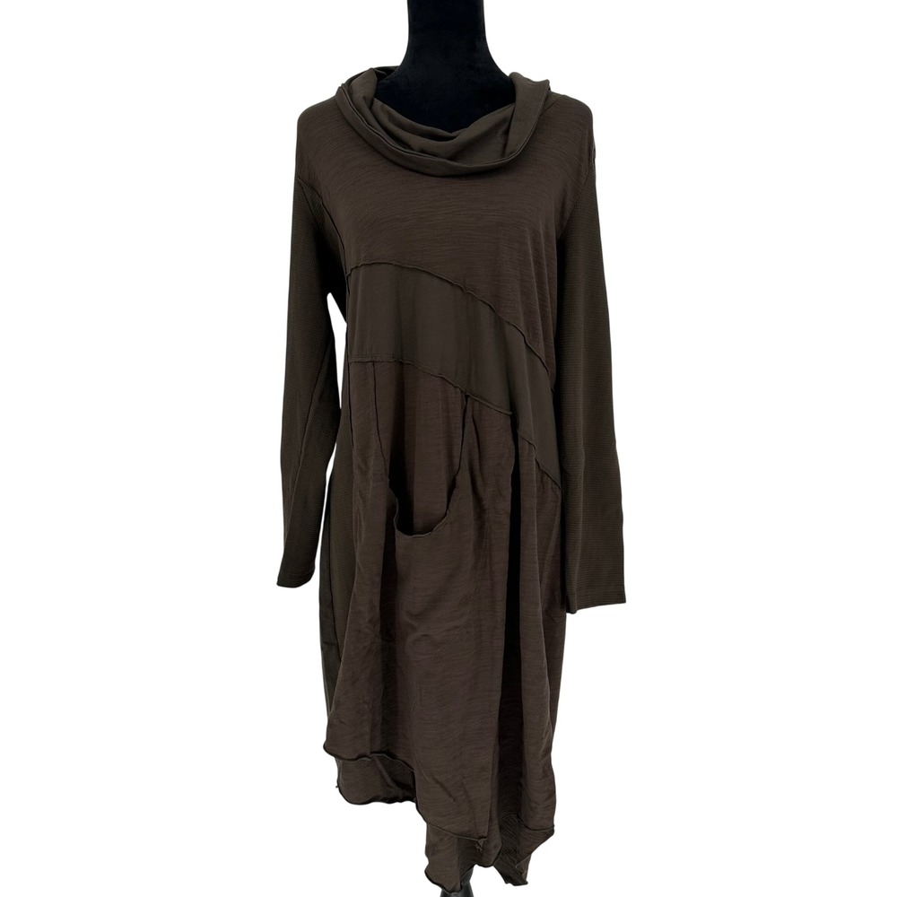 NEW Neon‎ Buddha Brown Asymmetrical Long Sleeve Tunic Dress Lagenlook Large
